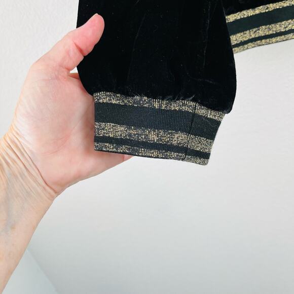 Elevenparis Black Velvet Gold Metallic Stripe Crewneck Pullover Sweatshirt SM/MD - Picture 6 of 12